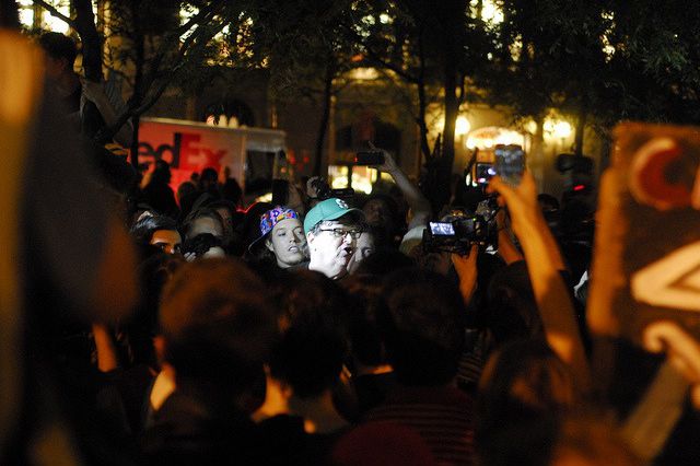 Michael Moore speaks to demonstrators last night, via Occupy Wall Street
